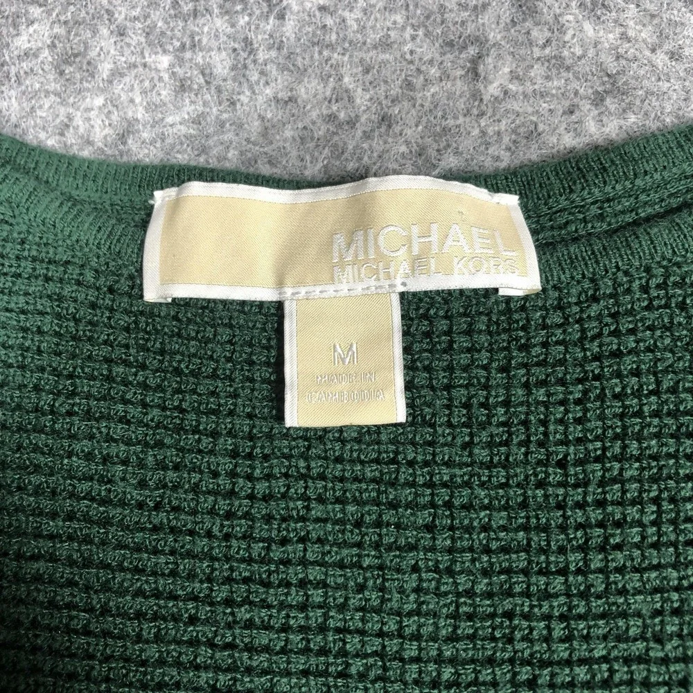 MICHAEL Michael Kors Sweater Womens M Green Waffle Knit Side Button Tunic Top